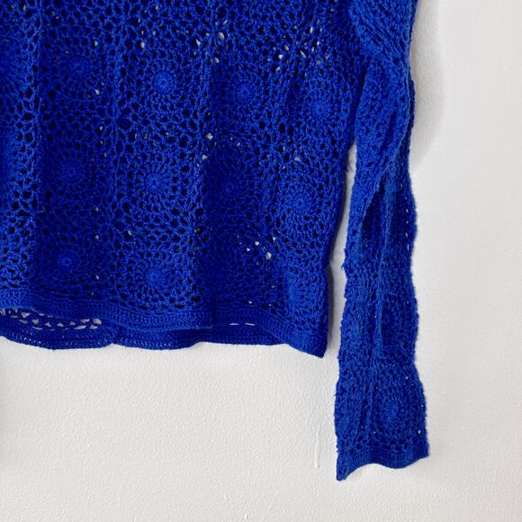 Vintage 1990s Royal Blue Crochet Sweater Haband! Size Large Cotton Blend - Picture 4 of 11